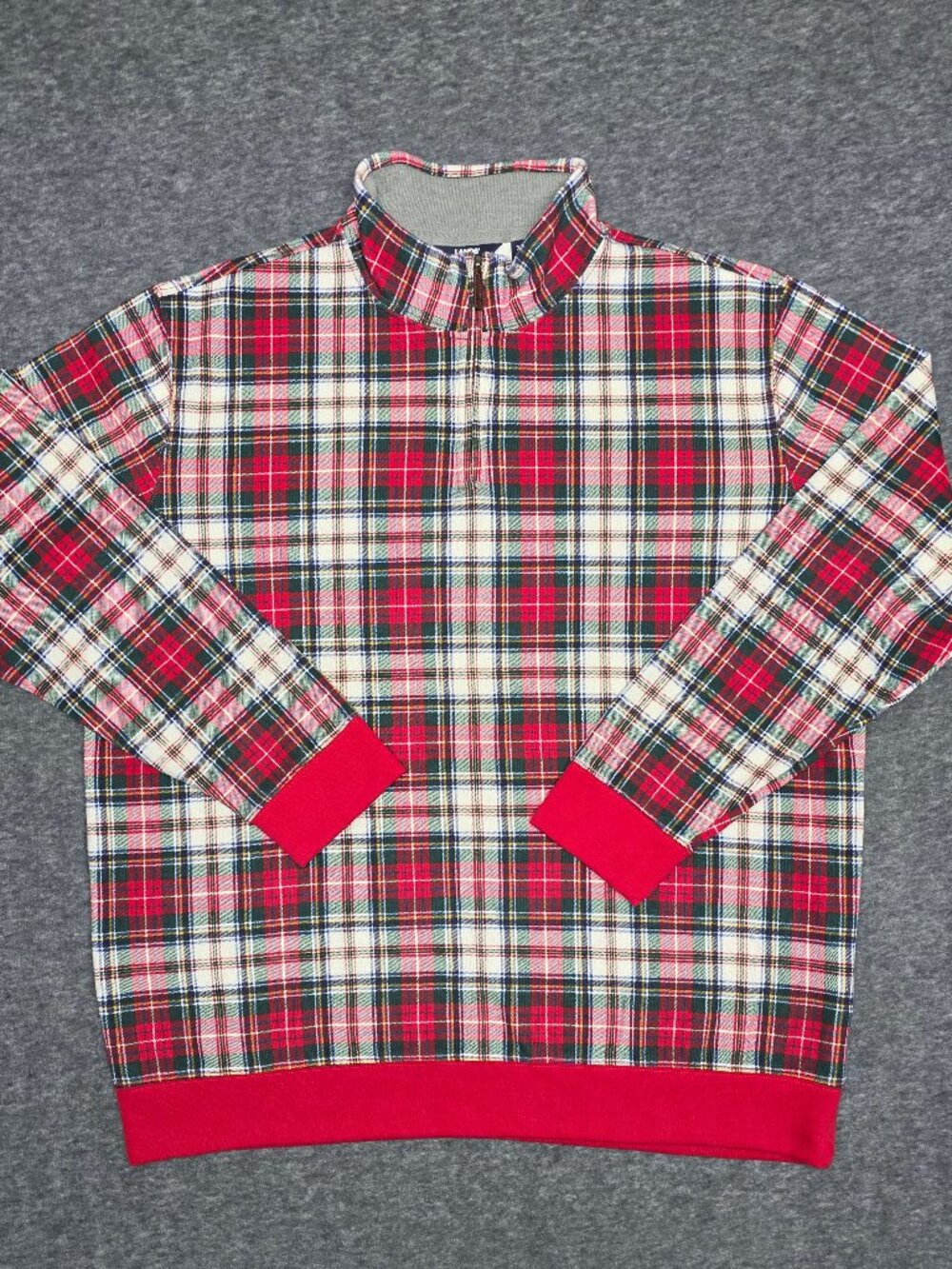 Lands' End Plaid Quarter Zip Sweater Pullover Men's XXL Cotton Blend